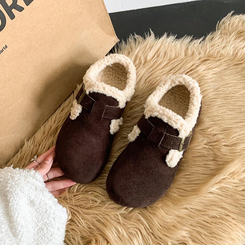 Rimocy Women's Warm Lambswool Cotton Shoes Thick Plush Comfortable Winter Shoes For Women 2024 Faux Suede Hook Loop Snow Boots