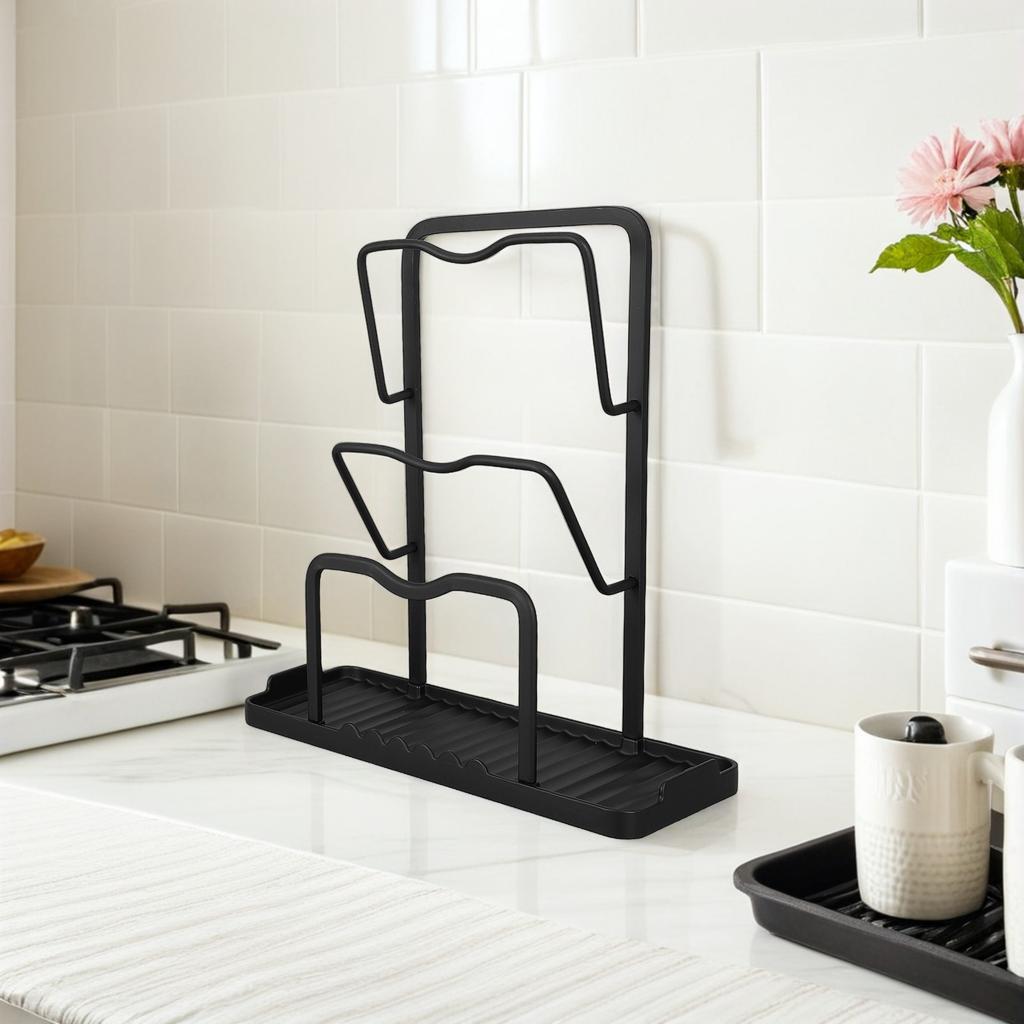 Pot Lid Organizer Multi-Functional Kitchen Tray Stable Lid Rack Chopping Board Holder Space-Saving Storage Solution Countertop