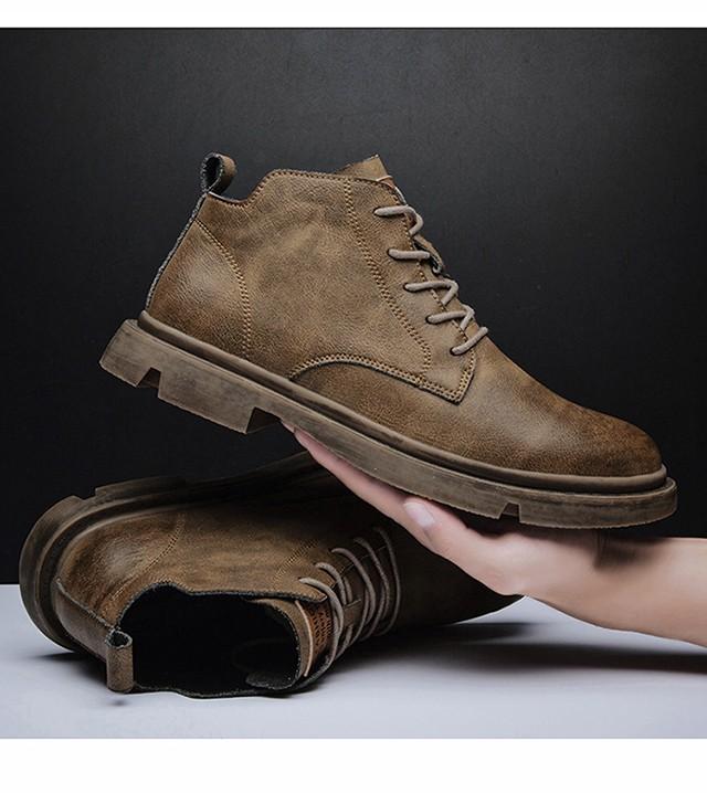 New Classic Comfortable Round Head Men's Fashion Work Shoes Breathable Lace-up Solid High Quality Wear Resistant Short Boots