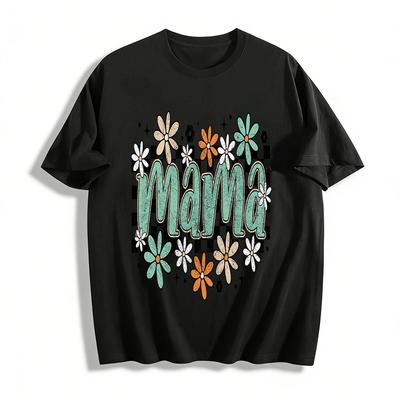 Vintage Checkered Floral Mama Print Casual Short Sleeve Top Pure Cotton T-shirt