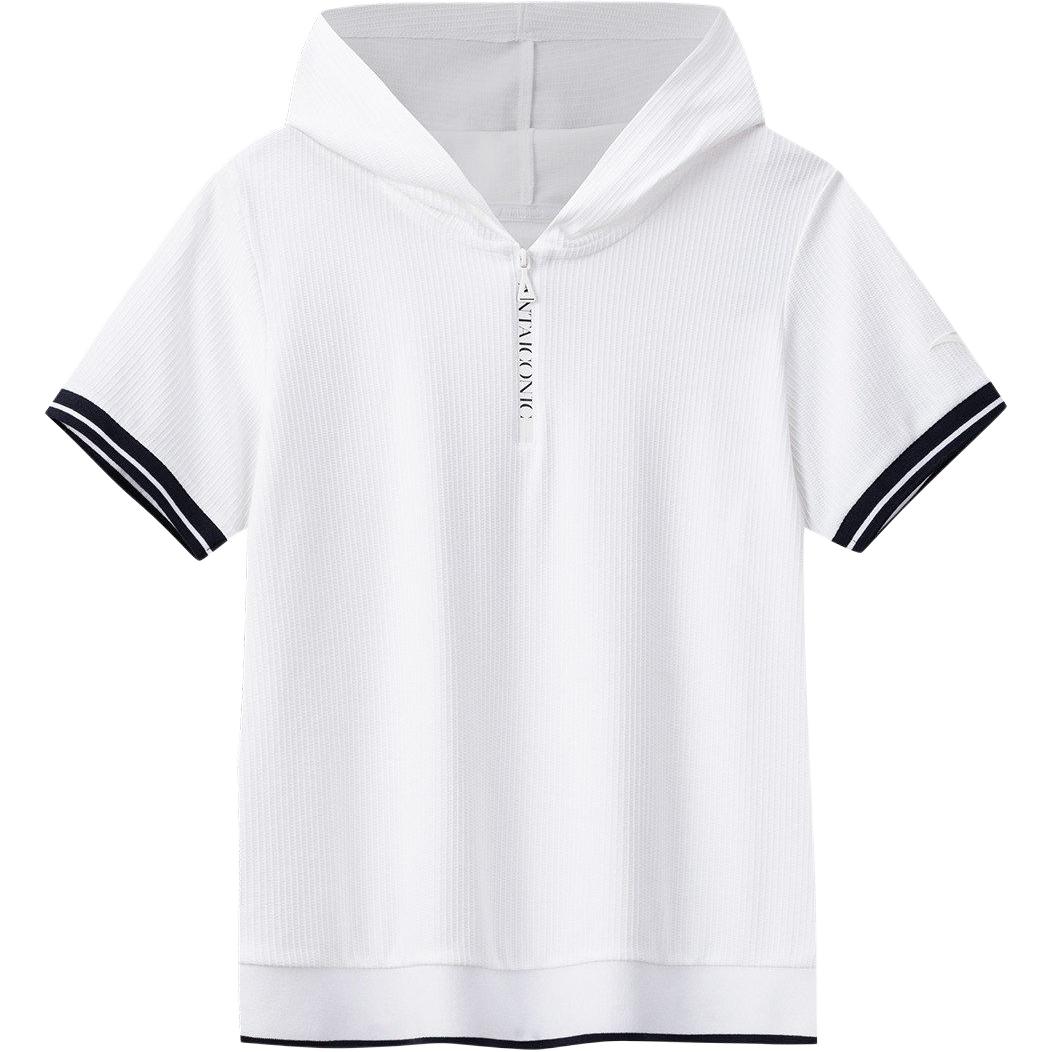 Anta Lifestyle Series Hooded Casual Striped Short Sleeve Regular T-Shirt Women tops 162628129-1 M