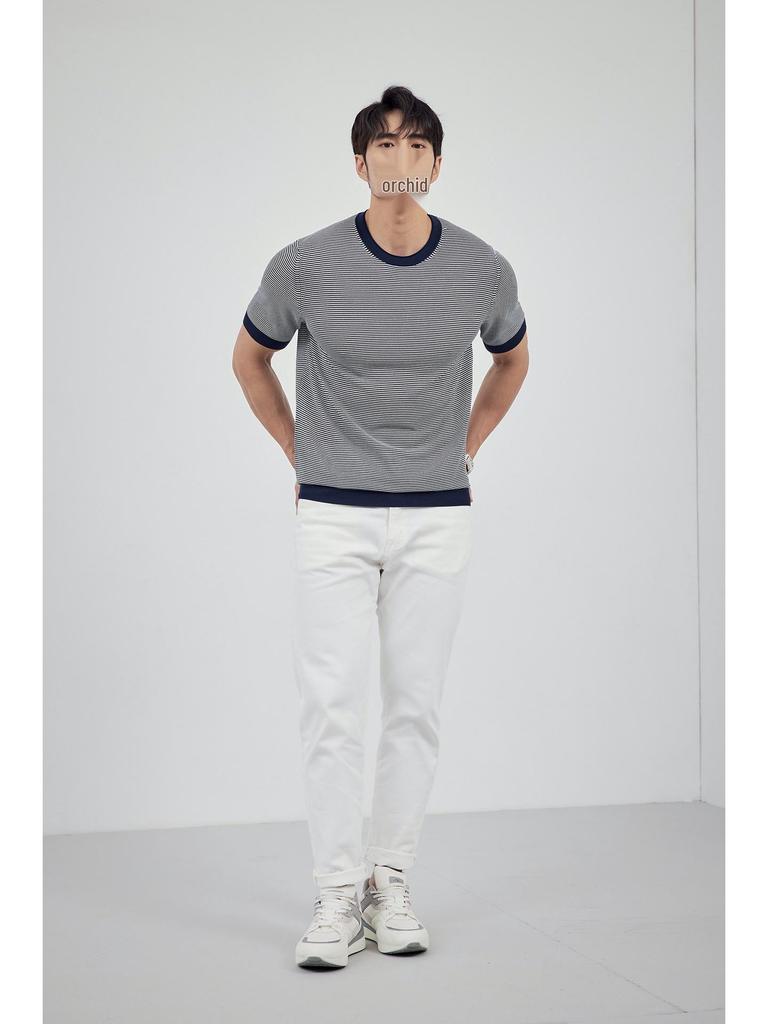 2024 Men's Striped Polo: Short-Sleeve, Versatile Round Neck Knit Shirt