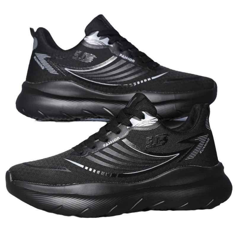Sneakers Four Seasons Flying Woven Mesh Running Shoes Teenagers and Color Matching Thick-soled Breathable Shoes