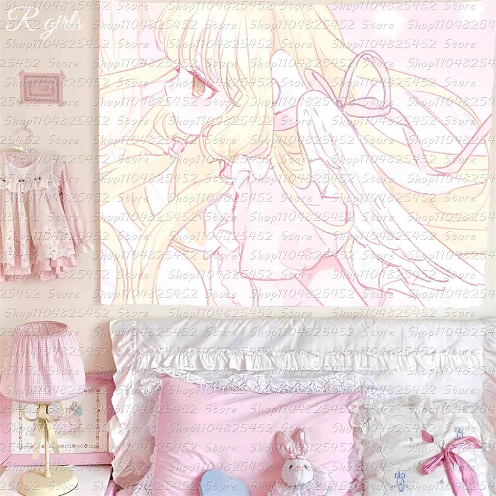 Kawaii Home Decor Wall Hanging Tapestry Anime Pink Girl Tapestry Wall Bedroom Background Decor Cute Fashion Lady Tapestries