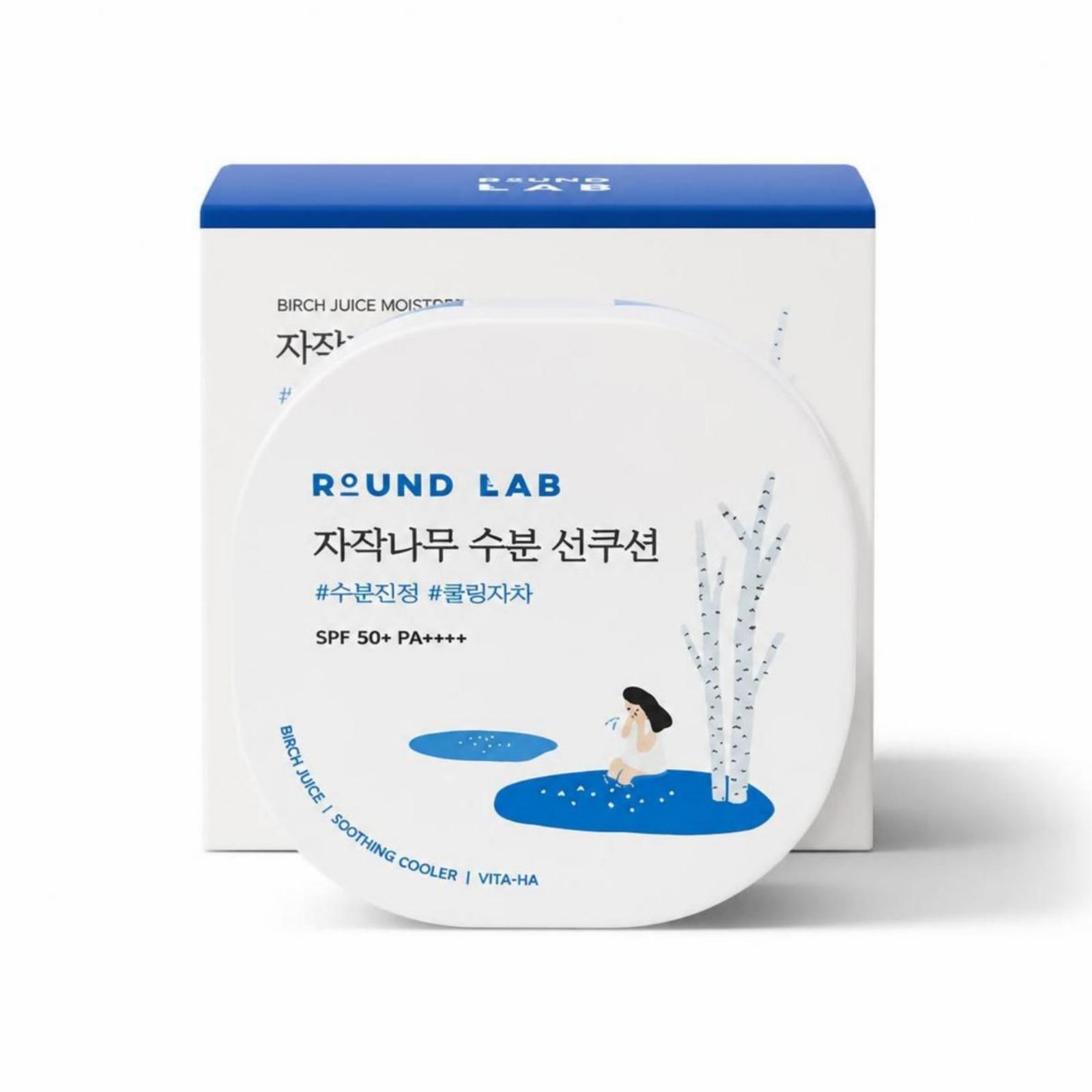 ROUND LAB Birch Juice Moisturizing Sun Cushion SPF50+ PA++++ 15g Hydrating Sunscreen Cushion