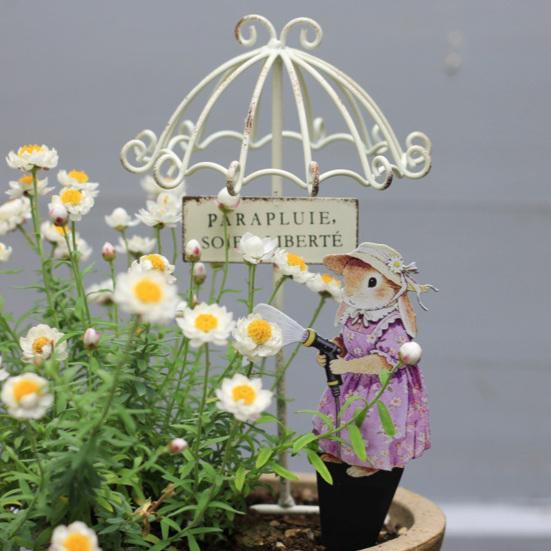 Vintage Lace Umbrella Garden Stake Weather-proof Metal Yard Art Flower Pot Bed Decoration