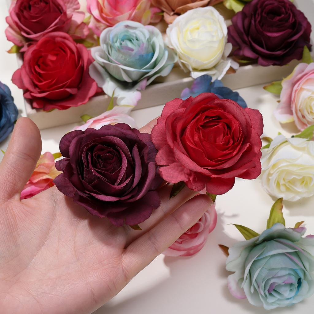 Retro Silk Rose Head Simulation Flower DIY Hair Accessories Material Wedding Flower Wall Decoration Fake Flower