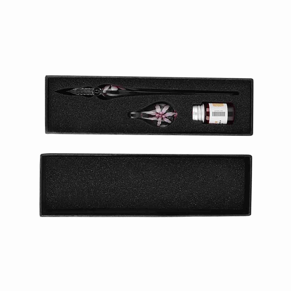 Retro   Elegant Flower Glass Dip Pen Signature Ink Fountain Pen with Ink Penholder Pink