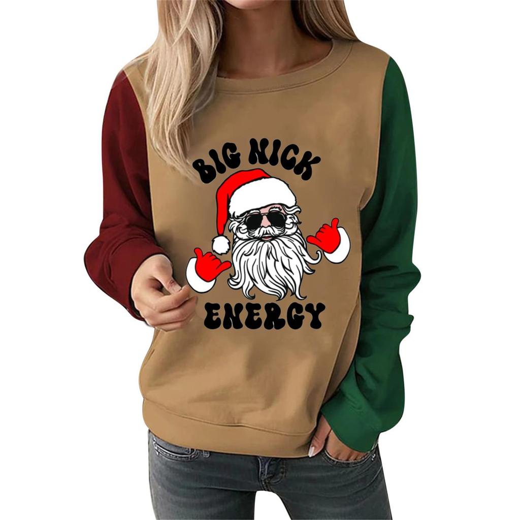 Women Christmas Printed Sweatshirts Fashion Long Sleeved T-shirt Round Neck Hoody Women's Hoodies Female Tops