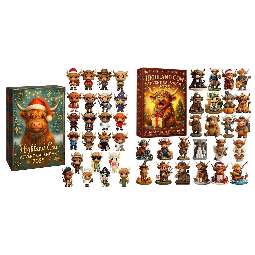 3D Highland Cow Christmas Advent Calendar 2025 with 24 Ornament 24 Days Countdown Calendar Xmas Calendar for Family Holiday Gift