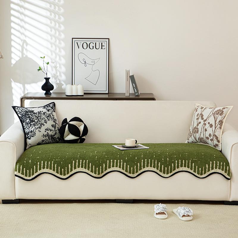 

1pcs Sofa Mat with 1 side wave shaped, Non-slip Cushion Protector Machine-Washable Furniture Protector for Bedroom, Home Decor 90x90cm зелений