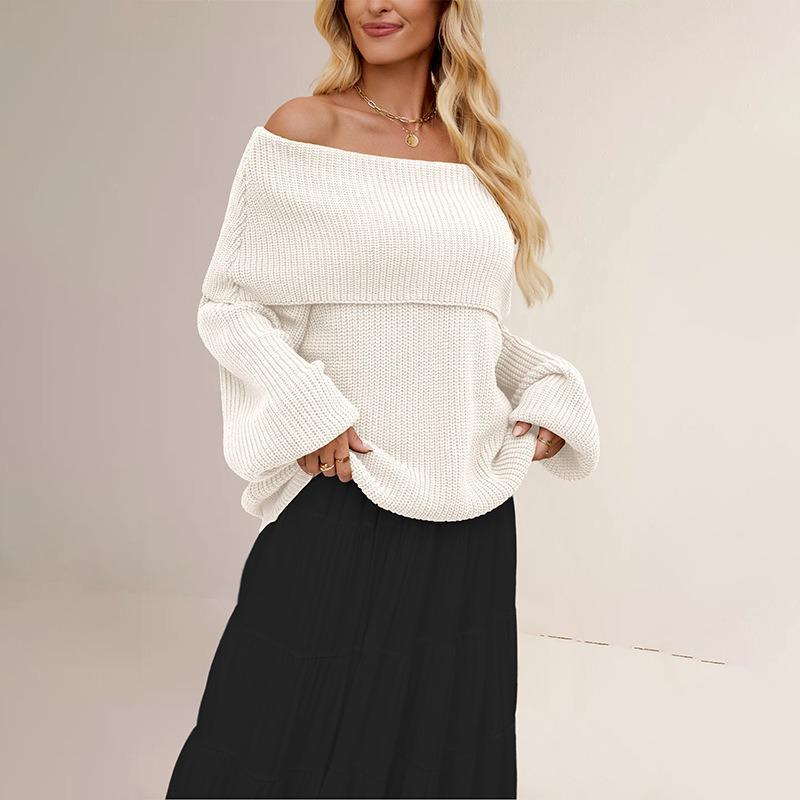 New Autumn and Winter Hot-selling Women's Clothing Loose Knitted Sweater One-neck Pullover Sweater