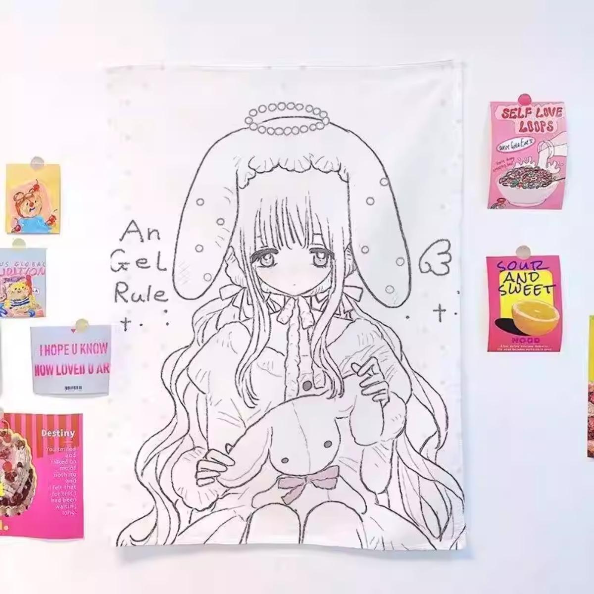 

Cute Bunny Maid Tapestry Kawaii Anime Girl Wall Decor Ins Style Dorm Bedroom Background Cloth Aesthetic Home Decoration 74x94cm(29x37in)