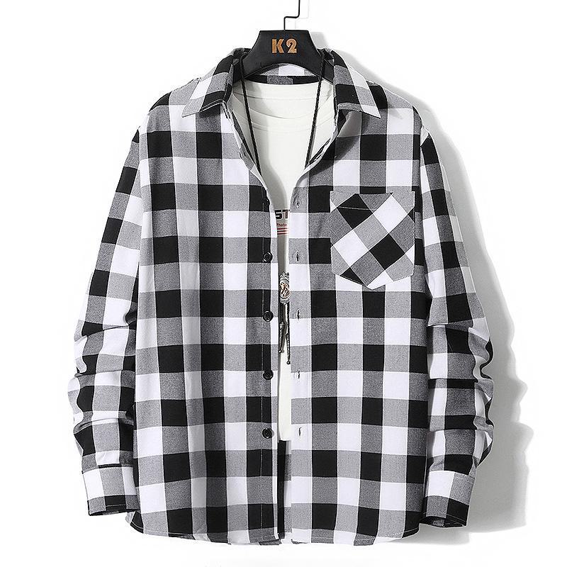 

Весенняя мужская клетчатая рубашка с длинным рукавом: Американская повседневная, удобная, не требующая глажки универсальная деловая мода. S белый