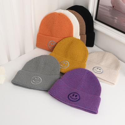 Casual Knitted Hat For Men And Women Outdoor Cartoon Smiley Embroidery Beanie Cap Winter Warm Thick Cashmere Skullcap