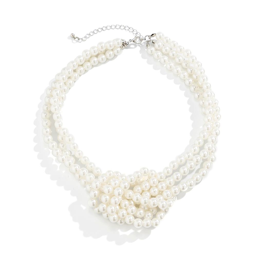 Wind Retro Splicing Small Fragrant Wind Knotted Multi-layer Imitation Pearl Necklace Female French Beaded Collarbone Chain Choker