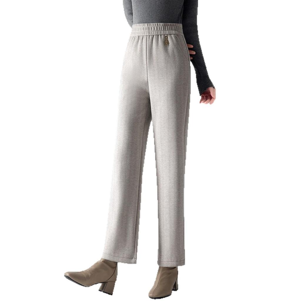 2025 Women's Korean Style Cashmere Micro-Flare Pants: Autumn/Winter, Plus Velvet, Warm, Thickened, Straight Leg, Flare