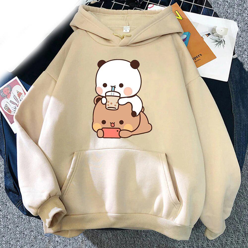 

New Kawaii Bubu And Dudu Drink Bubble Tea Print Woman Unisex Fashion Hoodie L