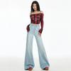 2025 Spring Women's High-Waisted Loose Wide-Leg Flare Bell Bottom Jeans - Floor-Length