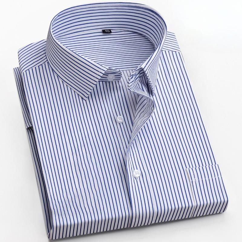4XL Classic Stripes Solid Color Work Blue Black Plain White Shirt for Men Short Sleeve Shirts for Men 3XL Business Office Pocket