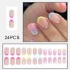 24PCS Nude Short Fake Nails with Colorful Tip Long Lasting Safe Material Waterproof False Nails for Stage Performance Wear