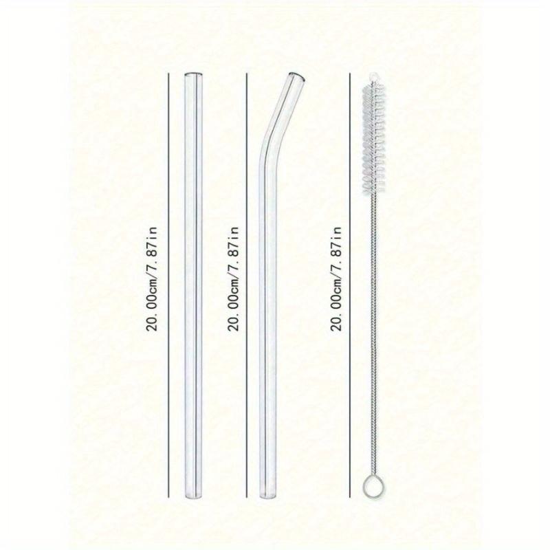 8Pcs Clear Glass Straws With 2 Cleaning Brushes, 8mm Reusable Straws, 4 Straight And 4 Curved Straws, Summer, Summer Sets