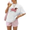 Verdusa Grafik T-Shirts für Damen Niedliche Cartoon Drop Shoulder Kurzarm Sommer T-Shirt(1)
