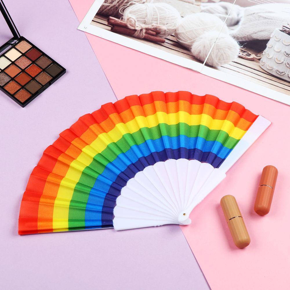 Club Gay Pride EDM Vintage Chinese Fan Hand Fan Rainbow Folding Fan LGBT