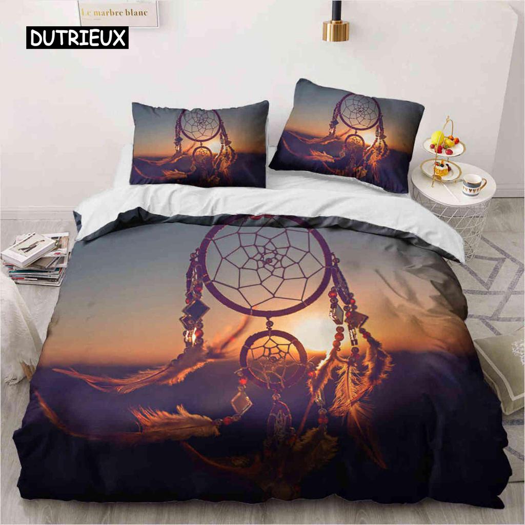 Düş Kapanı Nevresim Takımı Bohem Hippi Yatak Takımı Kraliçe Boy Etnik Yorgan Kılıfı Polyester Boho Tüyler Yorgan Kılıfı