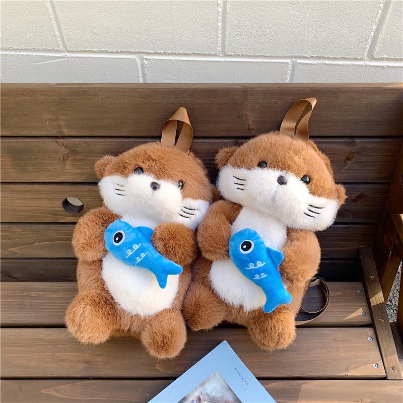 Adorable Otter Holding Fish Plush Backpack Capybara Cute Girls Trendy Backpack Casual Gifts for Children