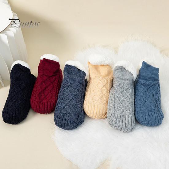 1 Pair Winter Floor Socks Thick Plush Knitted Heat Retention Anti-slip Silicone Sole V-Shaped Ribs Warm Daily Home Wear Bedroom Socks