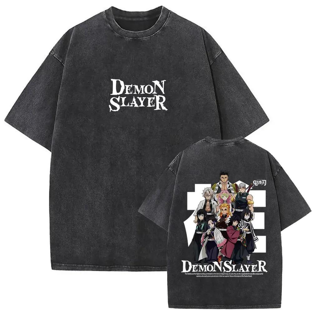 Demon Slayer Himejima Gyomei Stone Breathing Vintage Washed Double Sided Print T-Shirt, Unisex Oversized Streetwear, Anime Fan Gift