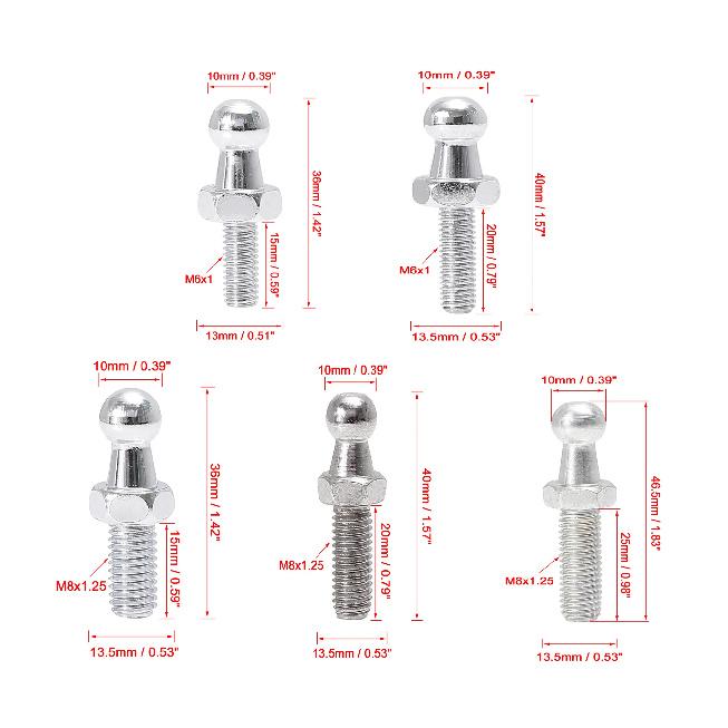 X Autohaux 10mm M8x15mm M8x20mm M8x25mm M6x15mm M6x20mm Car Gas Strut Ball Studs Silver Tone for Gas Struts Shocks 2 Sets 4 Sets