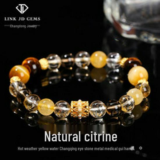 Jingdong Jewelry Unisex Round Bead Bracelet: 7A Lightning Yellow Tiger Eye Stone