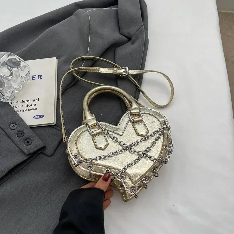 

Сумки через плечо в форме сердца для женщин, новые однотонные сумки из искусственной кожи, модные дизайнерские сумки на цепочке, роскошные серебряные сумки