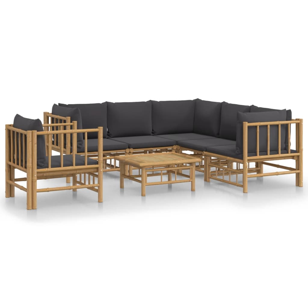 7 Piece Garden Lounge Set with Dark Grey Cushions Bamboo Brown