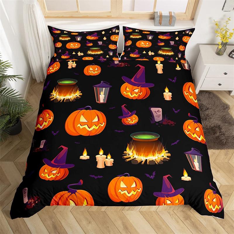 Pumpkin Tree Duvet Cover Happy Halloween Bedding Set Full Microfiber Horror Theme Comforter Cover For Kids Boys Girls Teens Room