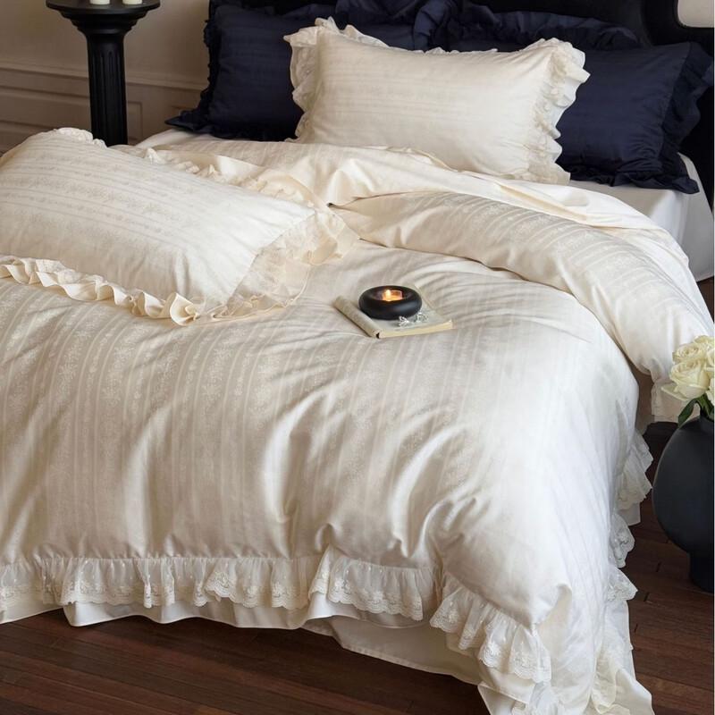 COMOLIVING Madeleine Girl 4-Piece Lace Bedding Set