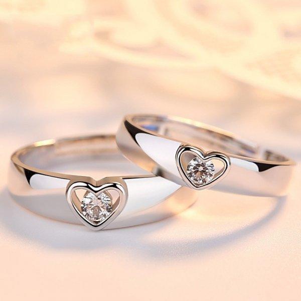 Romantic Couple Wedding Ring For Woman Men 2Pcs Love Heart Zircon Adjustable Rings Fashion Engaged Promise Jewelry Gifts