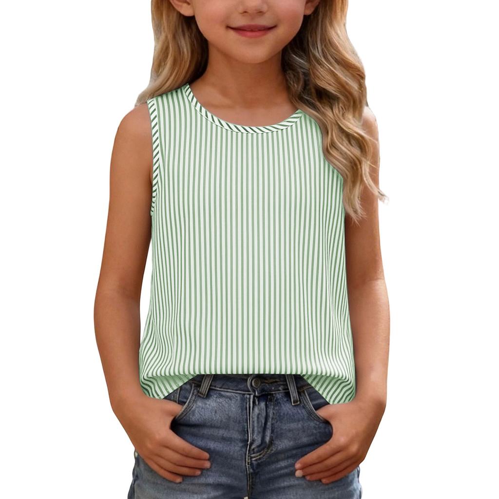 Ärmelloses Tanktop für Mädchen Lässiges Sommer-T-Shirt Leichter weicher Stoff Gestreiftes Muster Bequeme Passform Kinderkleidung