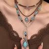 Western Beaded Layered Necklace Bohemian Clavicle Chain Turquoise Beads Pendant Necklaces  Gifts