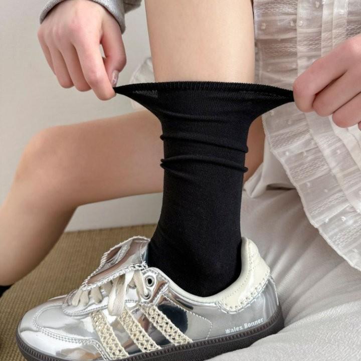 Early Spring Versatile, Ultra-Thin Calf Socks, Pure Cotton Comfortable Casual Piled Socks, Girls' Solid Color Long Socks, Gray System