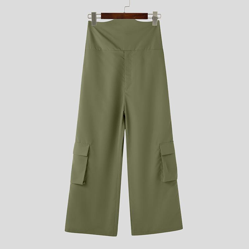 

INCERUN Мужские повседневные прямые брюки с эластичной высокой талией, повседневные длинные брюки 5XL зелёный