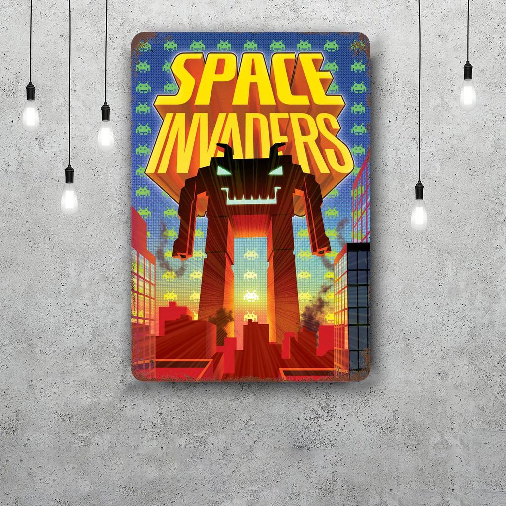 MINISO Spaced Invaders Classic Poster Rusty Metal Plaque Retro Decorative Plate Bar Cave Garage Metal Sign Wall Decoration