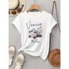 European Size Women's Short-sleeve Top with Artistic Printed Pattern
