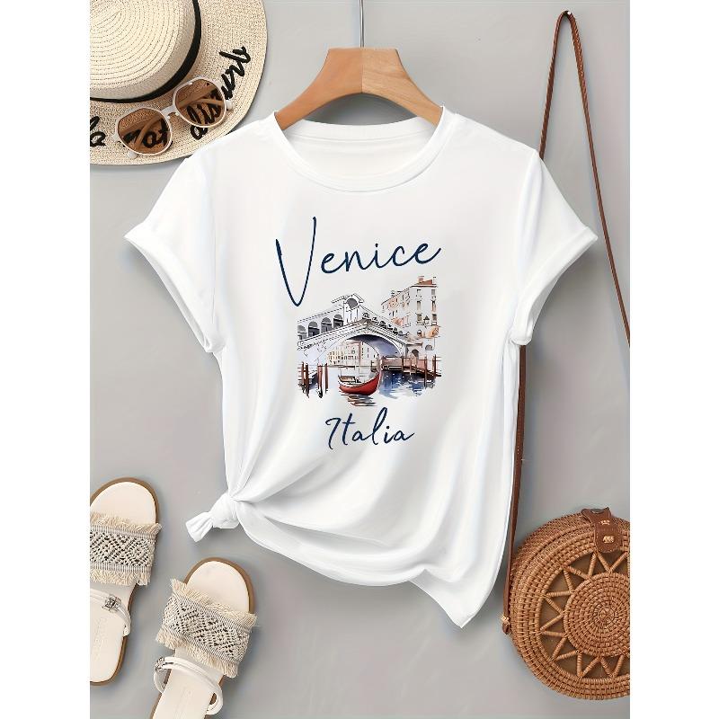 European Size Women's Short-sleeve Top with Artistic Printed Pattern
