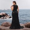 European and American Style Long Dress for Plus-Size Women, V-Neck, Ruffled Sleeves, Cocktail Party Evening Dress, Mother's Dress, Party Dress