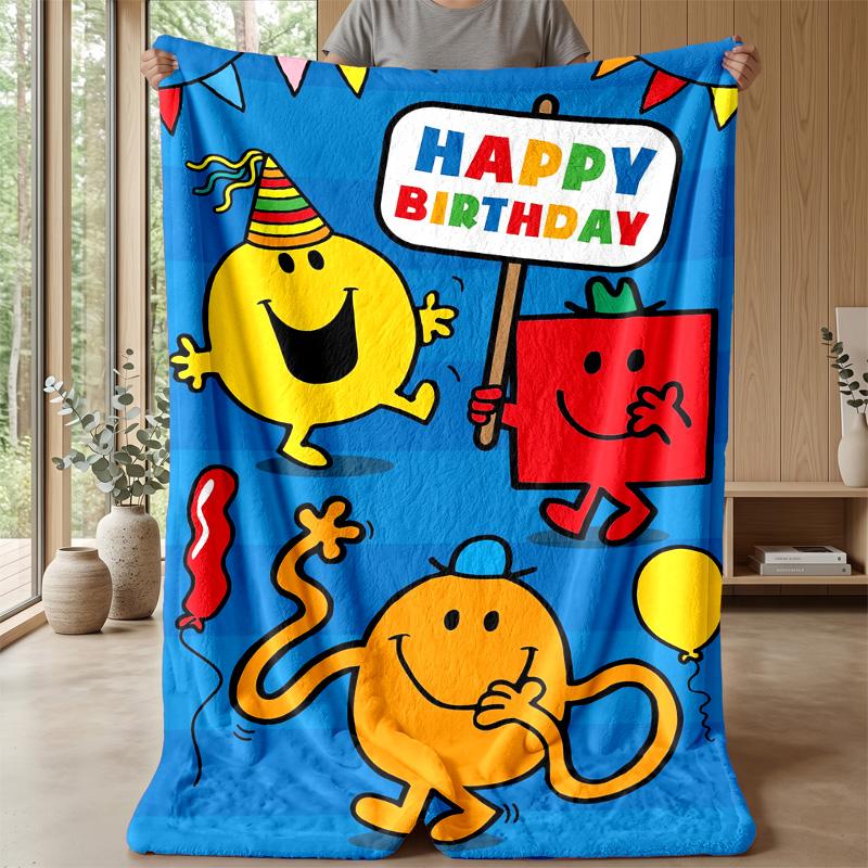 Mr. Men & Little Miss Cozy Flannel Blanket, Comfortable Warm Throw Blanket for Bedroom Sofa Home Use