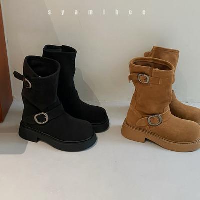 Innere Erhöhung Stiefel Ödland Sanddünen Superweiche wachsartige dicksohlige Lokomotivschnalle kurze Stiefel Martin Stiefel Damen neue Modelle