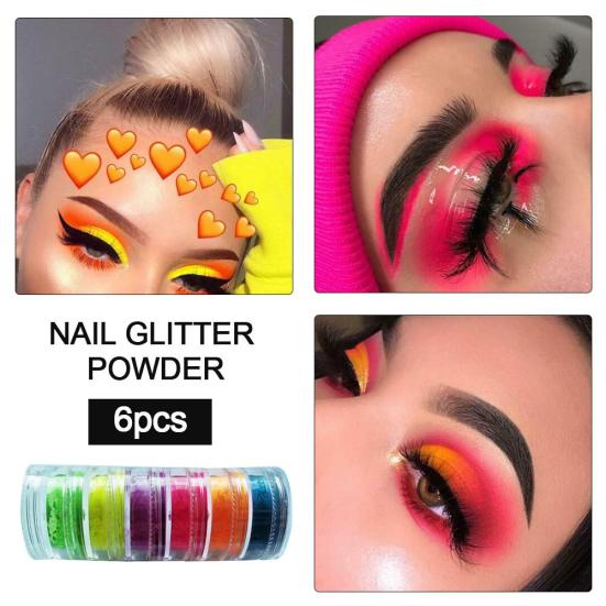6 Colors Lasting Glitter Nail Art Neon Powder Eyeshadow Pigment Manicure Decor